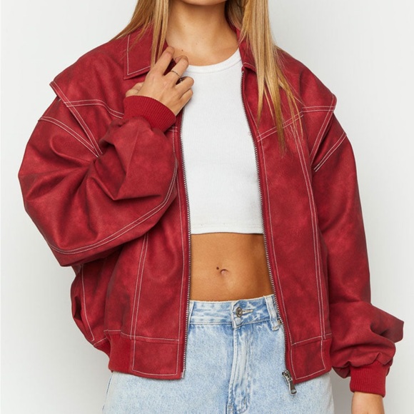 LIONESS Vista Crimson Bomber Jacket NWT - Picture 3 of 8